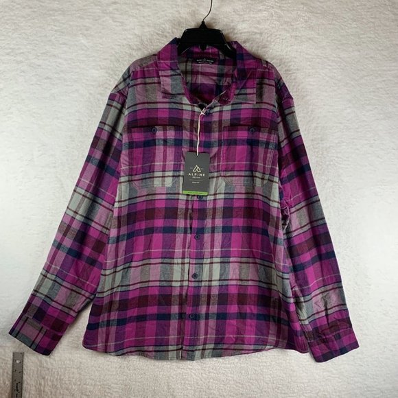 Alpine Design Flannel Shirt‎ Mens XL Pink Plaid Cotton Collared Long Sleeve 7022 - Picture 1 of 8